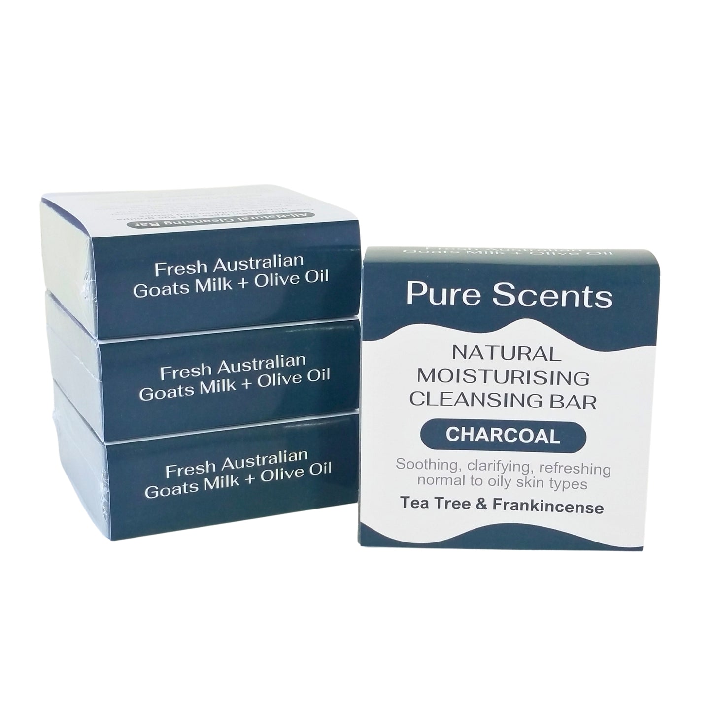 Goats Milk Charcoal Soap - Tea Tree & Frankincense Value Pack (4 Bars) - Pure Scents