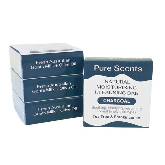 Goats Milk Charcoal Soap - Tea Tree & Frankincense Value Pack (4 Bars) - Pure Scents