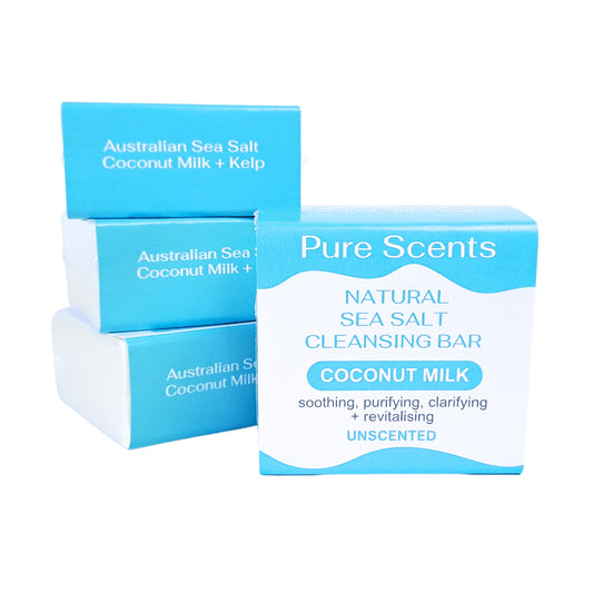 Sea Salt & Coconut Milk Soap: Unscented (4 Bars) - Pure Scents