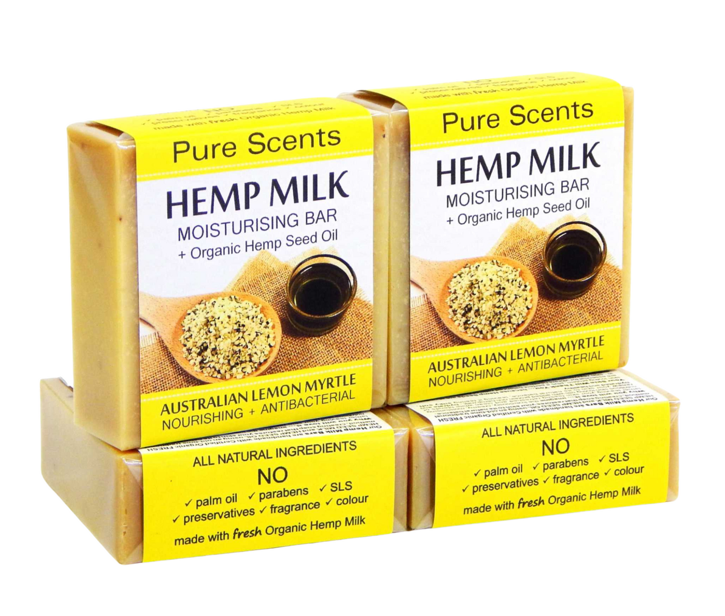 Hemp Milk Soap Bars - Australian Lemon Myrtle Value Pack (4 Bars) - Pure Scents