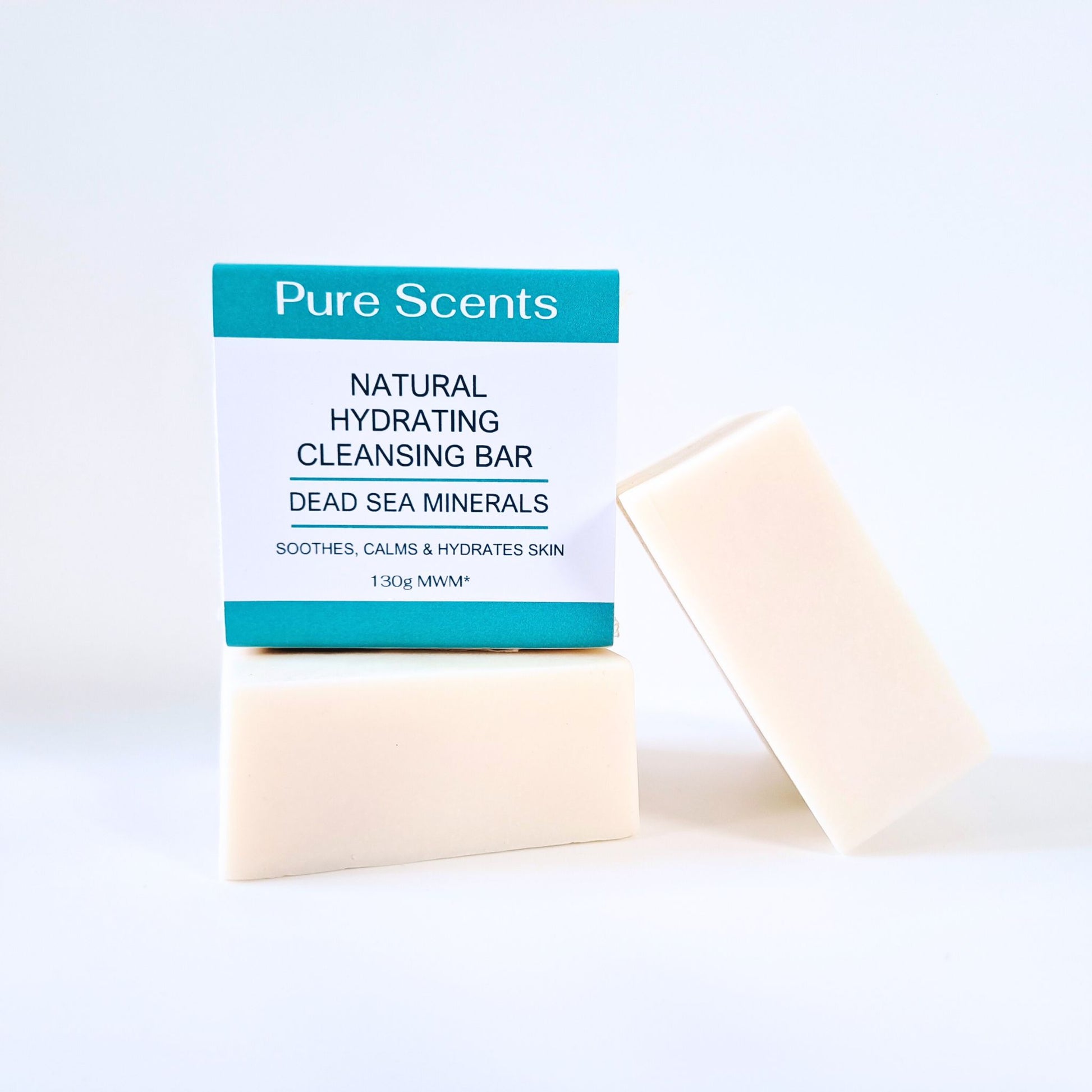 3 bars of Dead Sea Salt soap sitting on a white background.