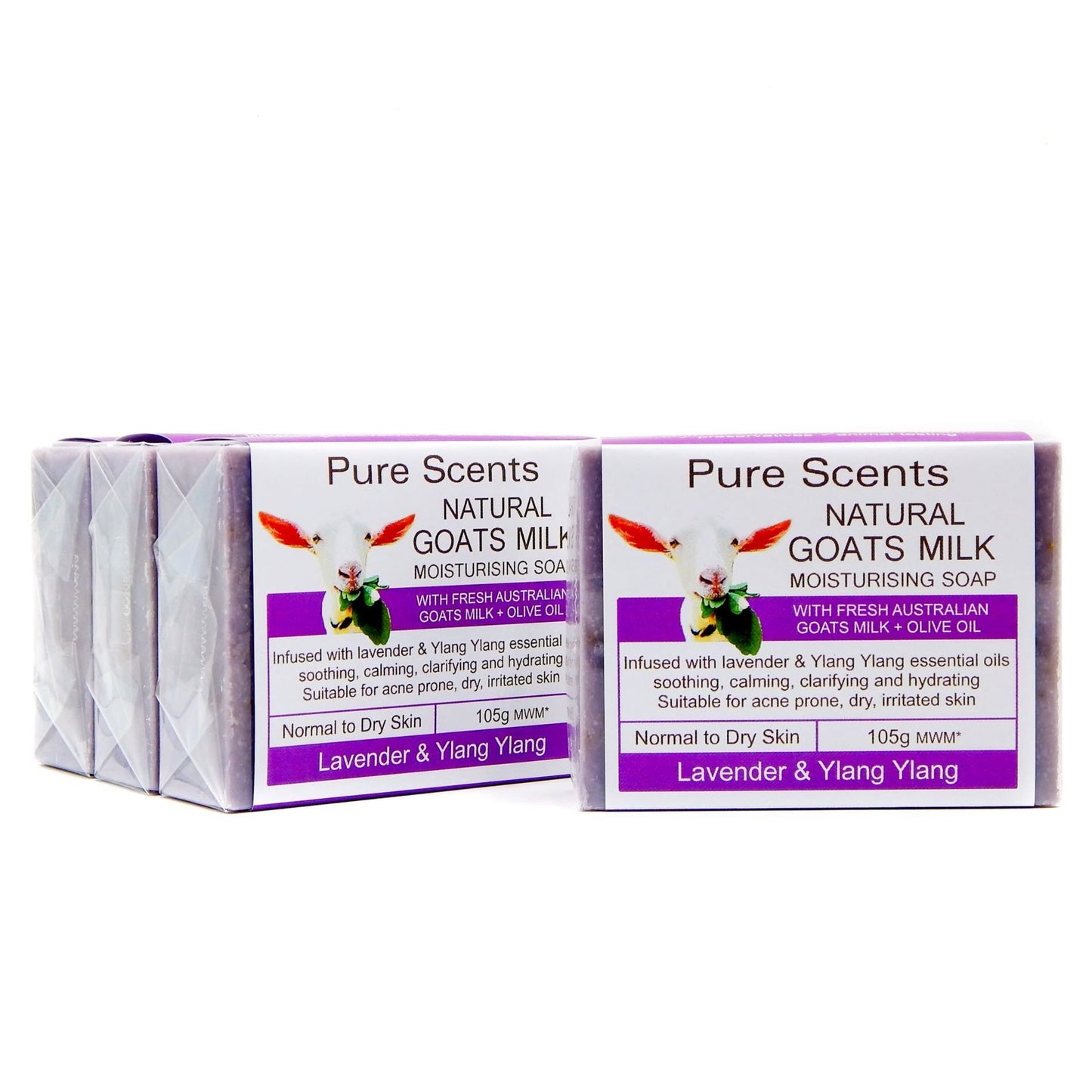 Goat Milk Soap - Lavender & Ylang Ylang Value Pack 4 x 110g - Pure Scents