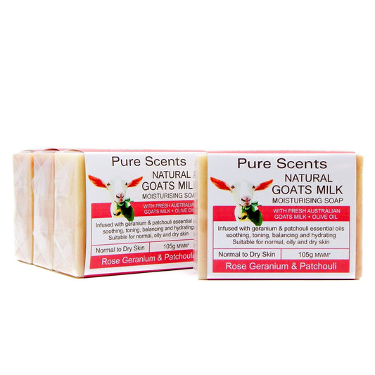 Goat Milk Soap - Rose Geranium & Patchouli Value Pack 4 x 110g - Pure Scents