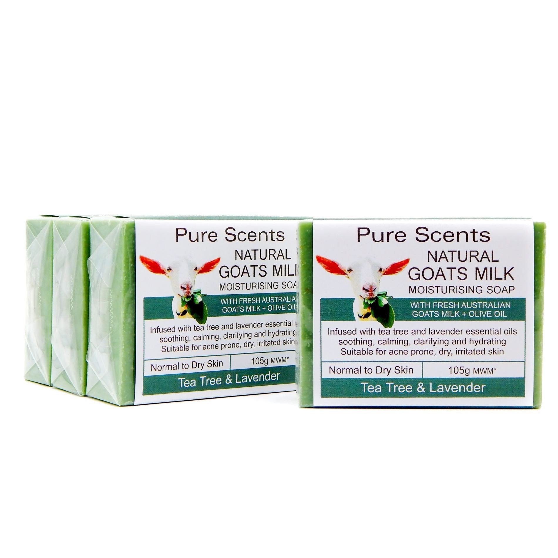 Goat Milk Soap - Tea Tree & Lavender Value Pack 4 x 110g - Pure Scents