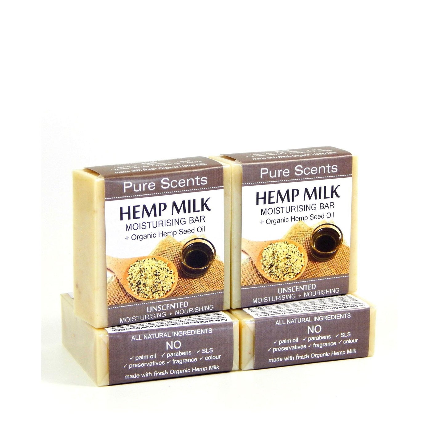 Hemp Milk Soap Bars - Unscented Value Pack 4 x 110g - Pure Scents