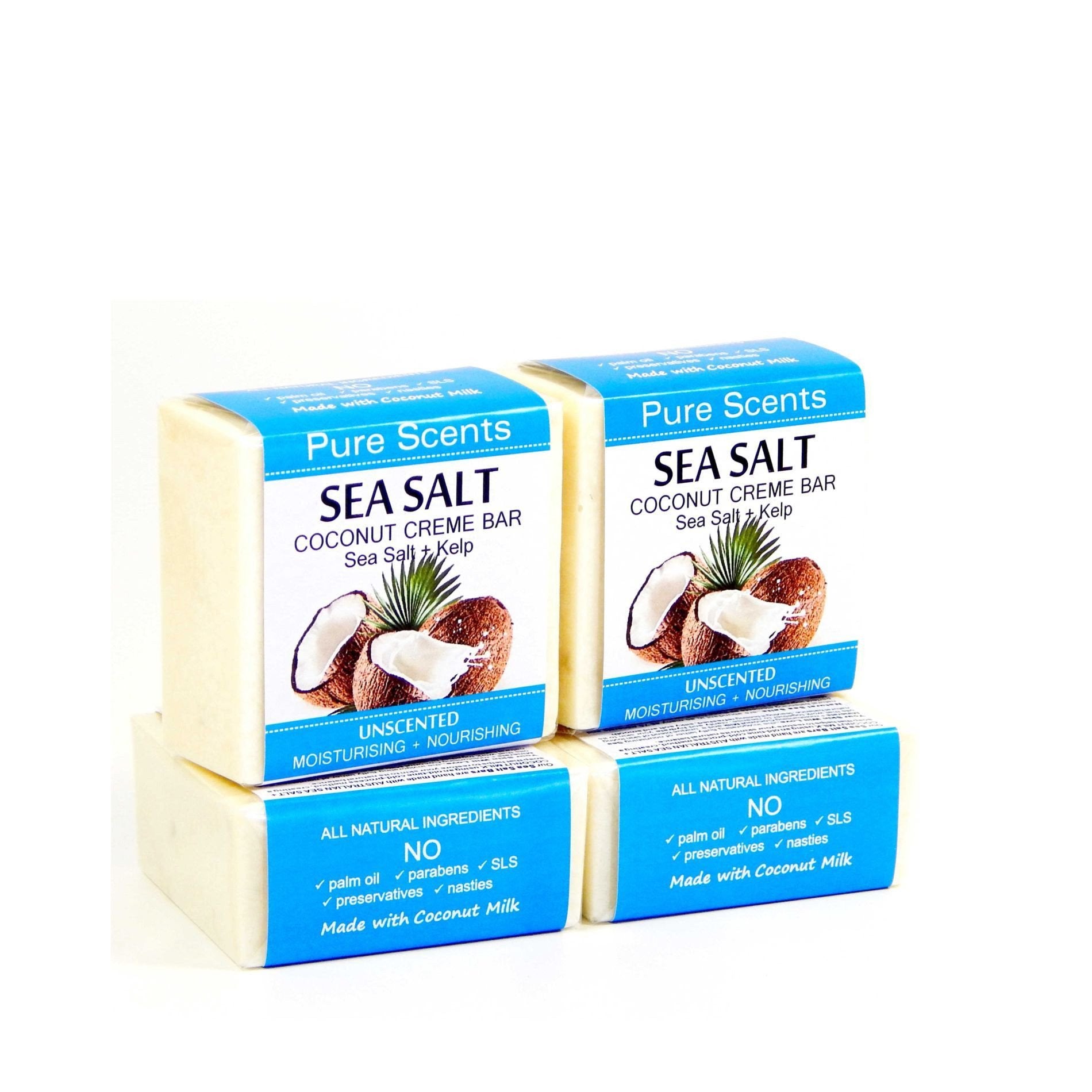 Sea Salt & Coconut Creme Soap Bars - Kelp Unscented Value Pack - Pure Scents